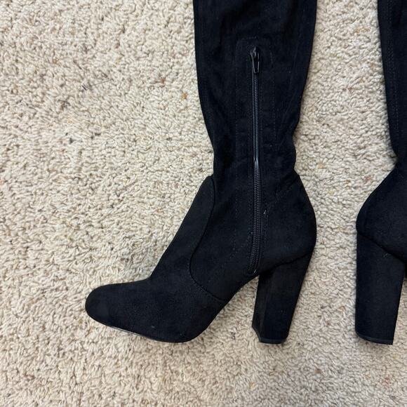 Lulus Over the Knee Faux Suede boots 7 Black Whimsigoth Steampunk Goth Vamp - Picture 6 of 11